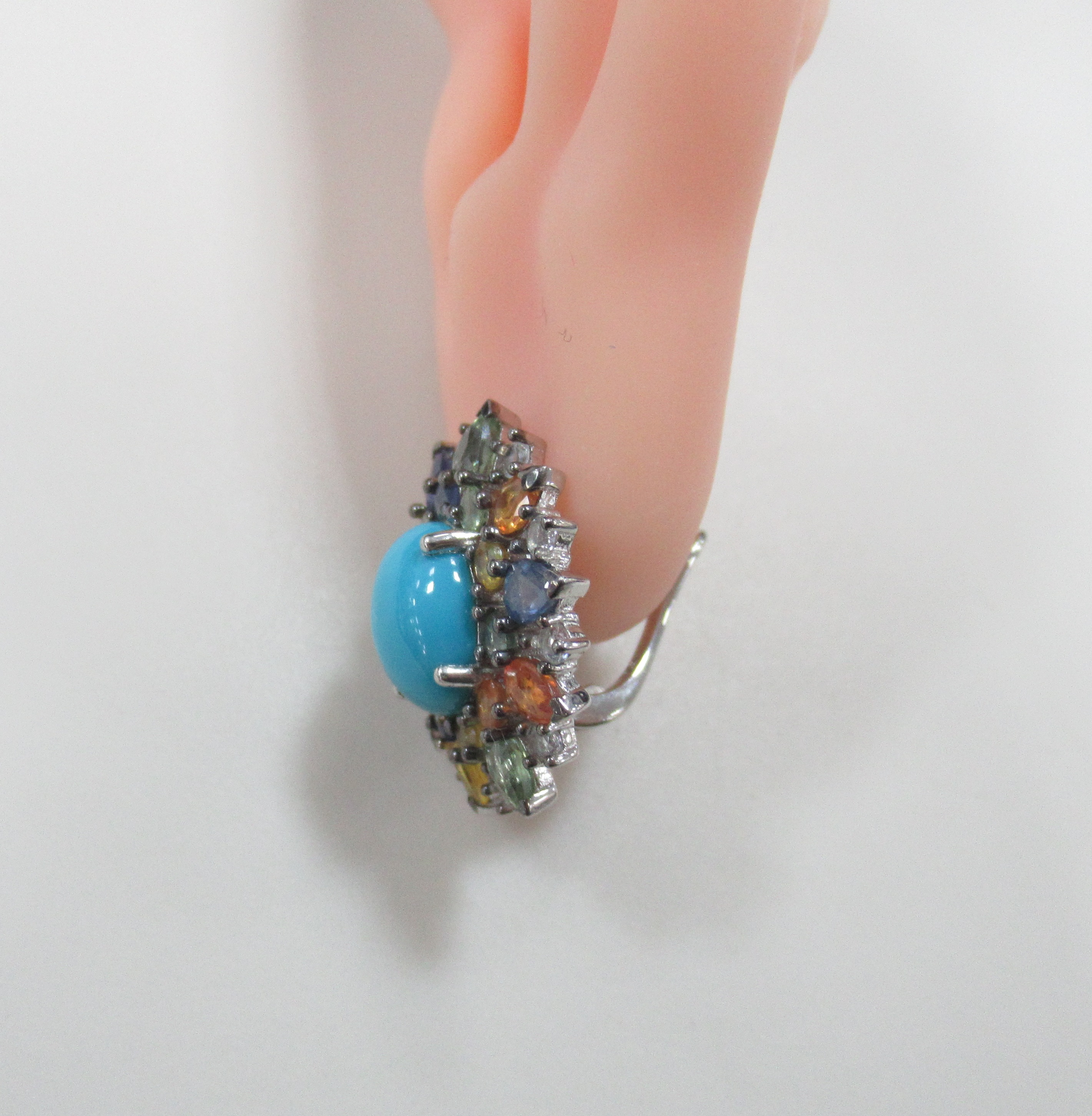 Серебряные серьги с бирюзой и мультисапфирами